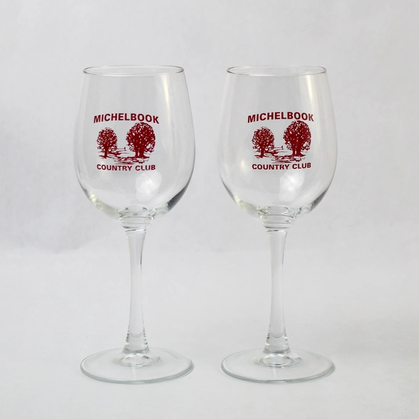 Vtg Set of 2 Michelbook Country Club Red Logo Wine Glasses 8" Tall