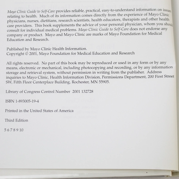 Mayo Clinic Guide to Self-Care 3rd Edition 2001 Hardcover - Very Good