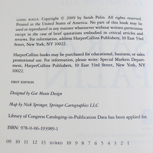 Going Rogue: An American Life by Sarah Palin 2009 Hardcover