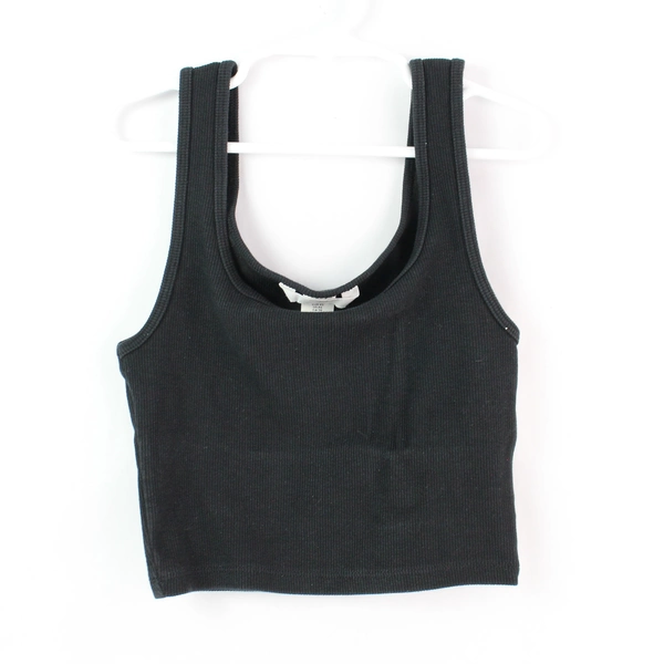 H&M Women's Black Ribbed Cropped Tank Top XS Cotton Blend - Very Good Condition