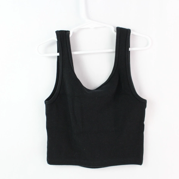 H&M Women's Black Ribbed Cropped Tank Top XS Cotton Blend - Very Good Condition