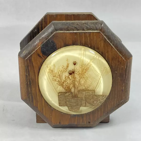 Vintage Octagon Wooden Napkin Holder with Acrylic Plant Insert - Charming Decor