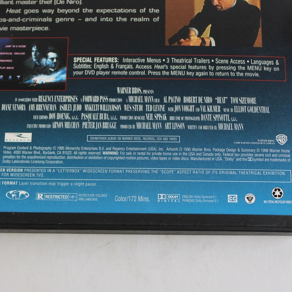 Heat: A Los Angeles Crime Saga DVD Al Pachino Robert DeNiro Val Kilmer