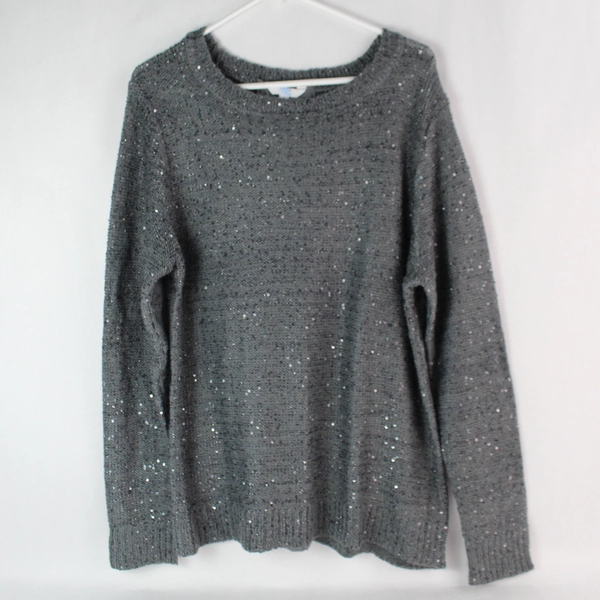 Time and Tru Women's Gray Sparkly Knit Sweater Lace-Up Back Size L 12-14