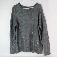 Time and Tru Women's Gray Sparkly Knit Sweater Lace-Up Back Size L 12-14