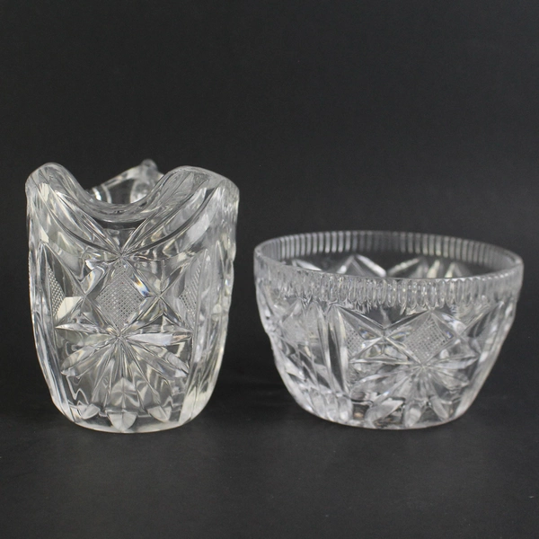 Vintage Cut Crystal Creamer And Open Sugar Bowl Fan Starburst