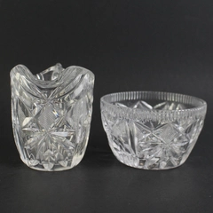 Vintage Cut Crystal Creamer And Open Sugar Bowl Fan Starburst