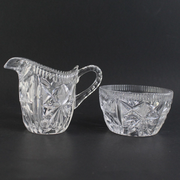 Vintage Cut Crystal Creamer And Open Sugar Bowl Fan Starburst