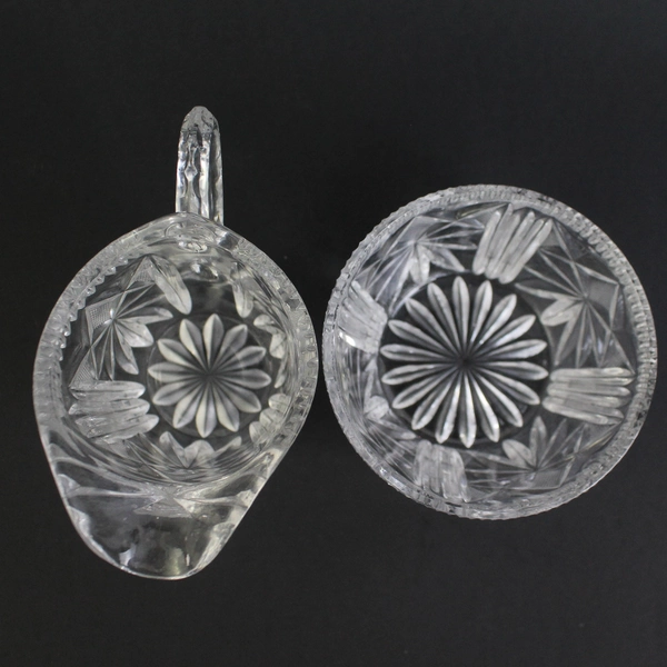 Vintage Cut Crystal Creamer And Open Sugar Bowl Fan Starburst