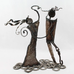 Man and Woman Abstract Postmodern Metalwork Art Sculpture 13"