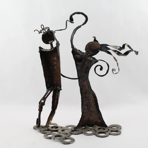 Man and Woman Abstract Postmodern Metalwork Art Sculpture 13"