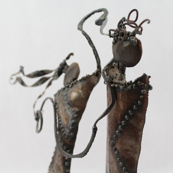 Man and Woman Abstract Postmodern Metalwork Art Sculpture 13"