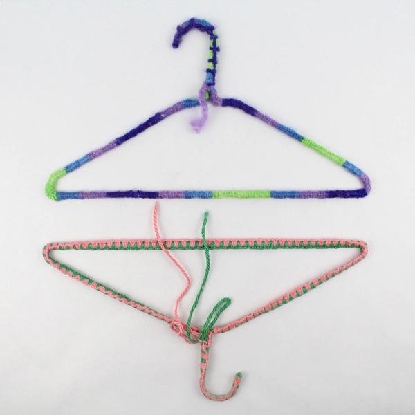 Lot of 5 Metal Hangers With Crocheted Covers Various Colors