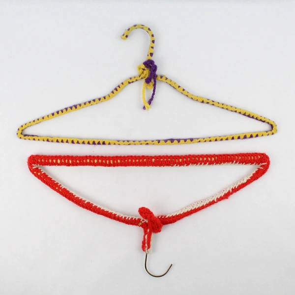 Lot of 5 Metal Hangers With Crocheted Covers Various Colors