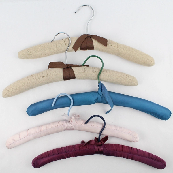Lot of 5 Padded Fabric Covered Clothes Hangers Varied Colors