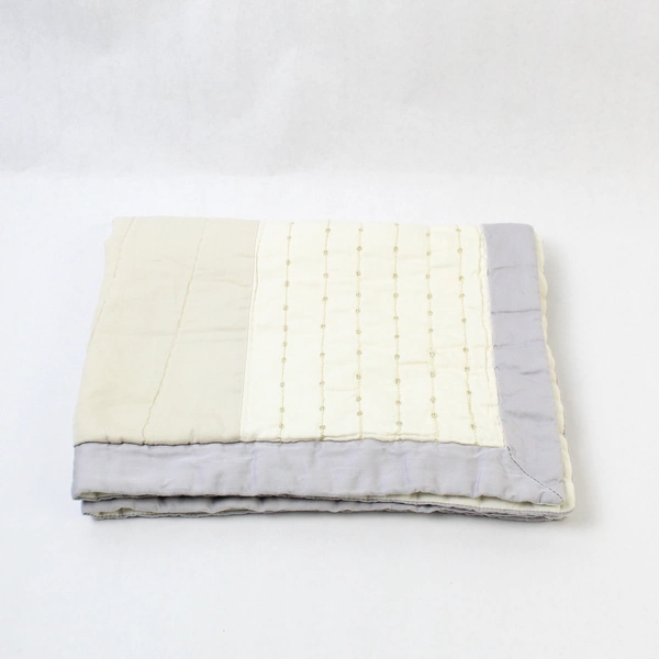 Embroidered Cotton Quilted Queen Pillow Sham White & Purple Border - Elegant