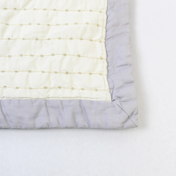 Embroidered Cotton Quilted Queen Pillow Sham White & Purple Border - Elegant