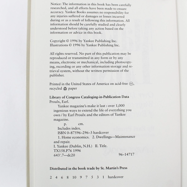 Yankee Magazine's Make It Last by Earl Proulx 1996 Hardcover - Good Condition