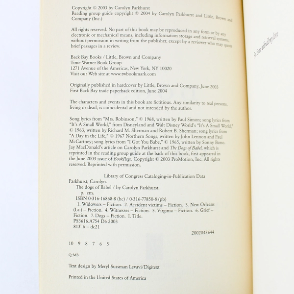 The Dogs of Babel by Carolyn Parkhurst 2004 Paperback Novel - Pre-owned