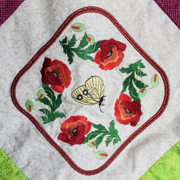 Multicolor Floral Butterfly Quilted Table Runner 36x82in - Good Condition