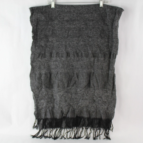 Long Gray Fleece Scarf Wrap with Black Tassels 57x22" - Good Condition