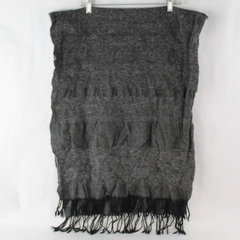 Long Gray Fleece Scarf Wrap with Black Tassels 57x22" - Good Condition