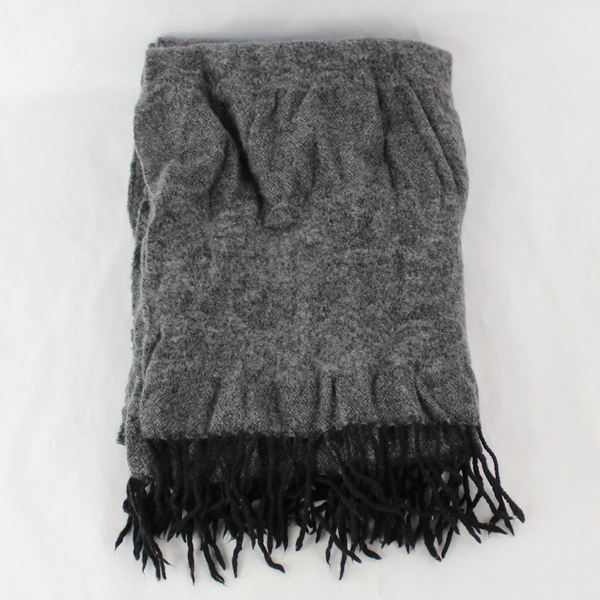 Long Gray Fleece Scarf Wrap with Black Tassels 57x22" - Good Condition