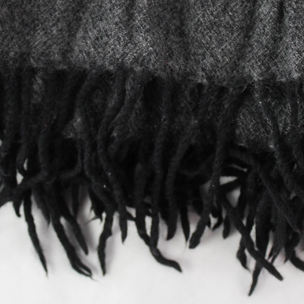 Long Gray Fleece Scarf Wrap with Black Tassels 57x22" - Good Condition