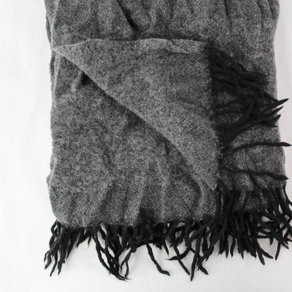 Long Gray Fleece Scarf Wrap with Black Tassels 57x22" - Good Condition