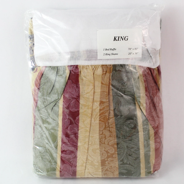 New Sealed Floral Print King Bed Ruffle & 2 Pillow Shams Bedding Set