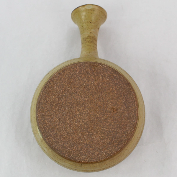 Handmade Brown Leaf Design Pottery Bowl with Handle, Signed by Artist