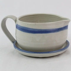 Handmade Blue & Gray Ceramic Pitcher 3.5" Tall Signed Rosman Pottery