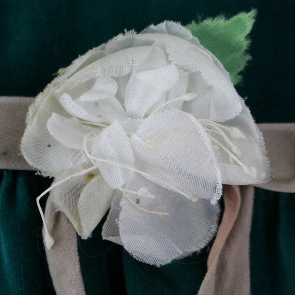 Vintage Green Velvet Dress Lace Trim Size 4 Pre-owned Toddler Girl's Outfit