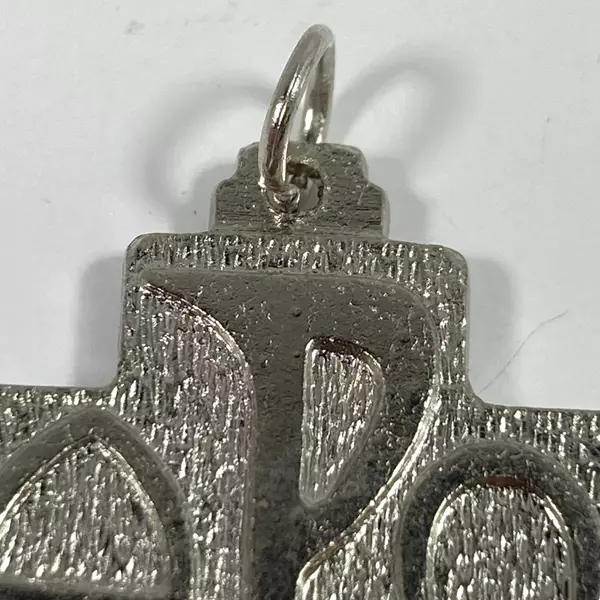 Catholic Alpha Omega Silver Tone Cross Charm Pendant - 1 1/8" Long