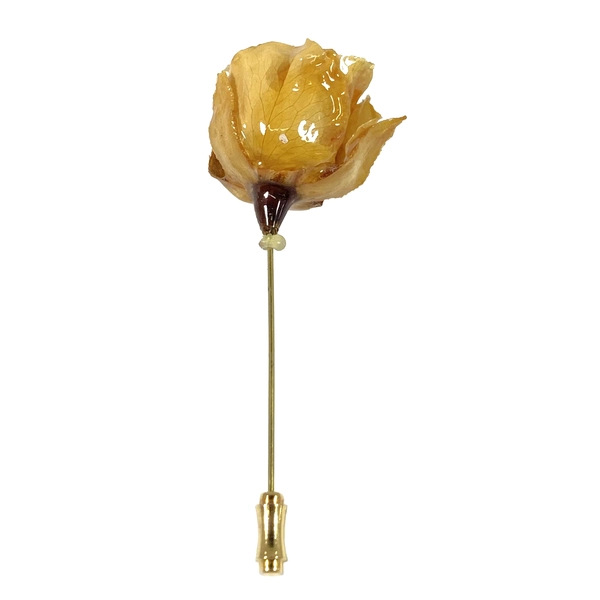 Handcrafted Yellow Rose Bud Hat Pin - Elegant Gold-tone Accessory