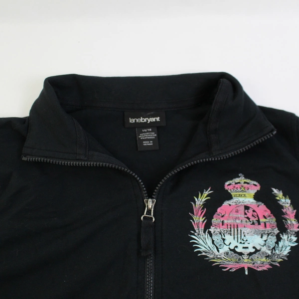 Lane Bryant Women's Size 14/16 Half Sleeve Zip Up Jacket Sweatshirt Black