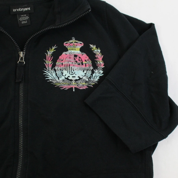 Lane Bryant Women's Size 14/16 Half Sleeve Zip Up Jacket Sweatshirt Black
