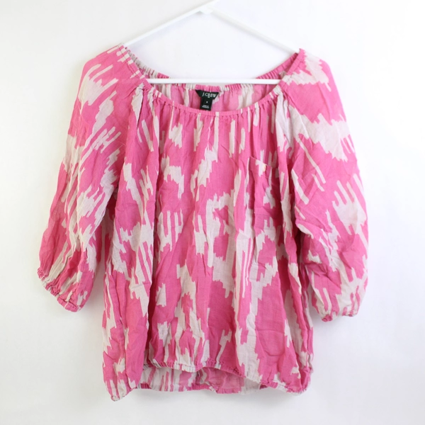 J Crew Elastic Neckline Top Pink Size Small Sheer Cotton