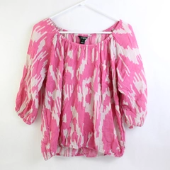 J Crew Elastic Neckline Top Pink Size Small Sheer Cotton