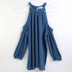 Ann Taylor LOFT Women's Blue Cold Shoulder Top Blouse Size XS