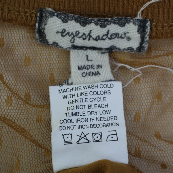 Eyeshadow Blouse Sheer Top Brown Floral Embroidery Size L