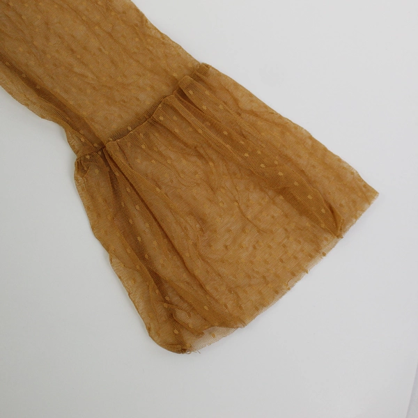 Eyeshadow Blouse Sheer Top Brown Floral Embroidery Size L