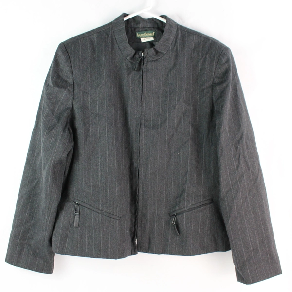Harve Benard Women's Gray Wool Pinstripe Zip-Up Suit Jacket Size 18
