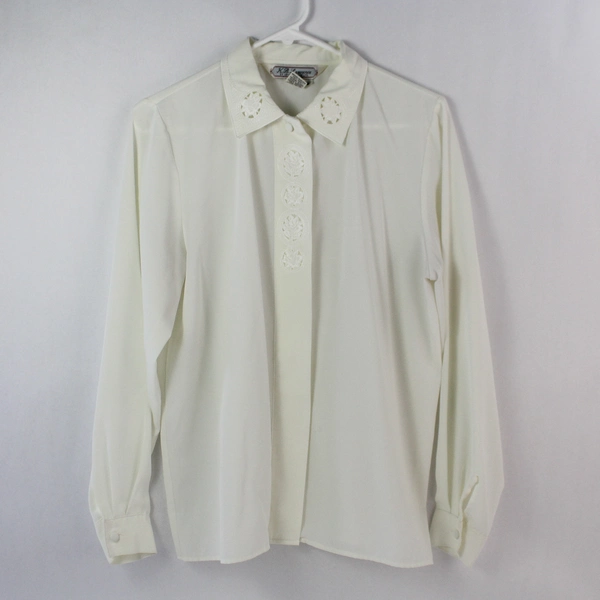 K.B. Lawrence Women's White Embroidered Blouse Size 8 - Vintage Lightweight Top