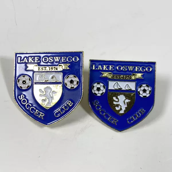 Lot of 2 Lake Oswego Soccer Club Enamel Pins - Shield Design, Good Condition