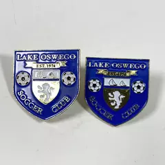 Lot of 2 Lake Oswego Soccer Club Enamel Pins - Shield Design, Good Condition