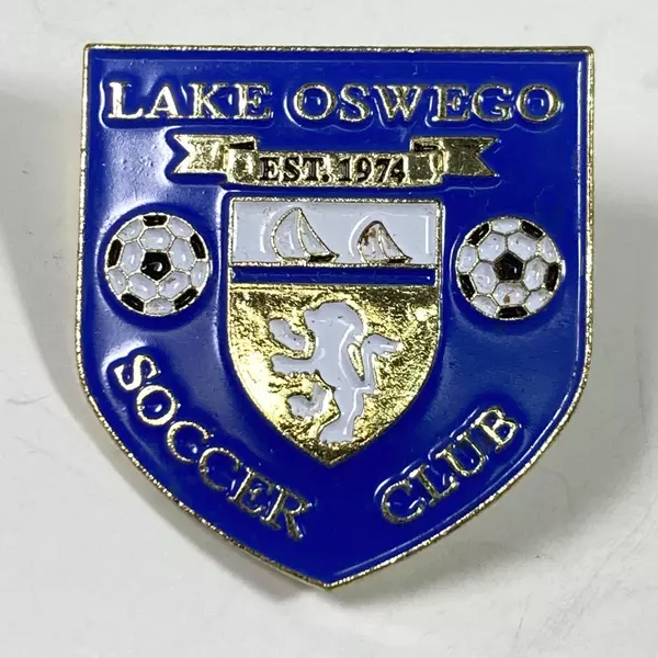 Lot of 2 Lake Oswego Soccer Club Enamel Pins - Shield Design, Good Condition