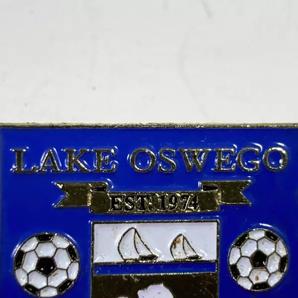 Lot of 2 Lake Oswego Soccer Club Enamel Pins - Shield Design, Good Condition
