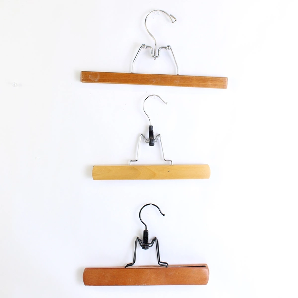 Lot of 5 Brown Wooden Clamp Hangers for Slacks and Skirts