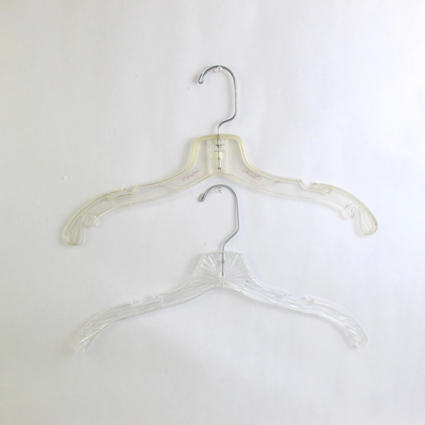 Lot of 10 Clear Plastic Flat Clothes Hangers with Clothes Indents and Wire Hooks